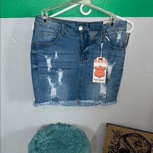 NEW Wax Jean Distressed Denim mini Skirt